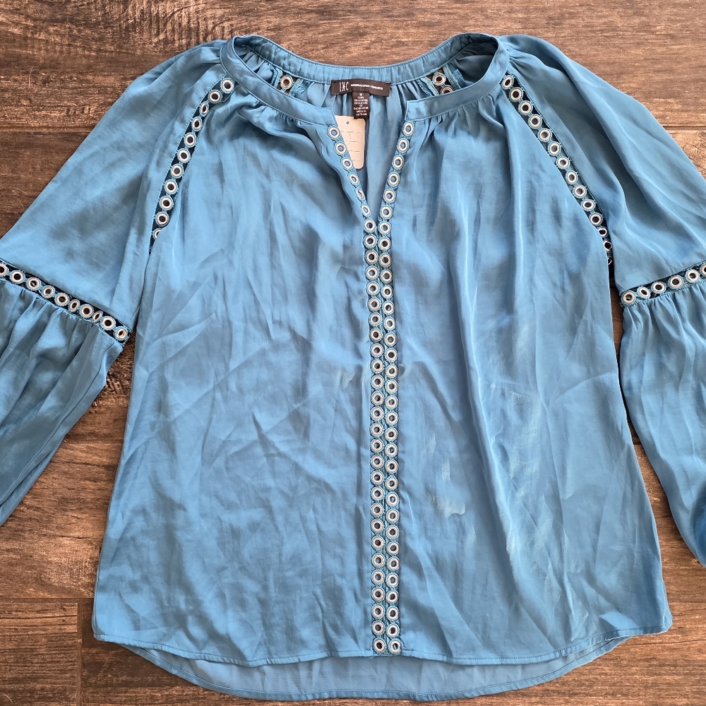 #386 INC International Concepts Teal Blouse with Eyelet (grommet) Detail